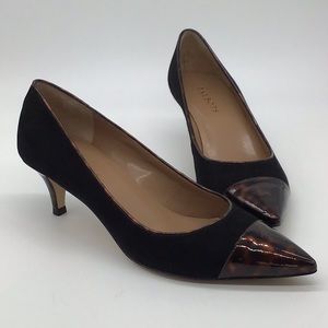 TALBOTS Blk Suede & Patent Heels 8.5B Leopard Trim